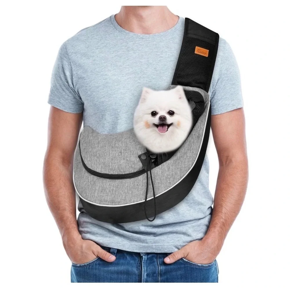 Cuby Dog Carrier Sling Grey Adjustable Hands Free Pet Shoulder Bag Small Medium